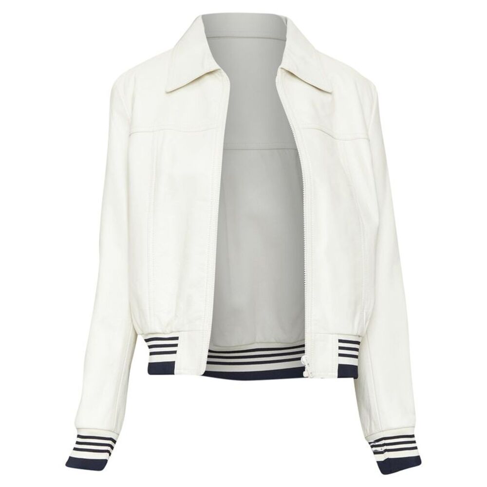 Celine White Leather Black Striped Cropped Jacket